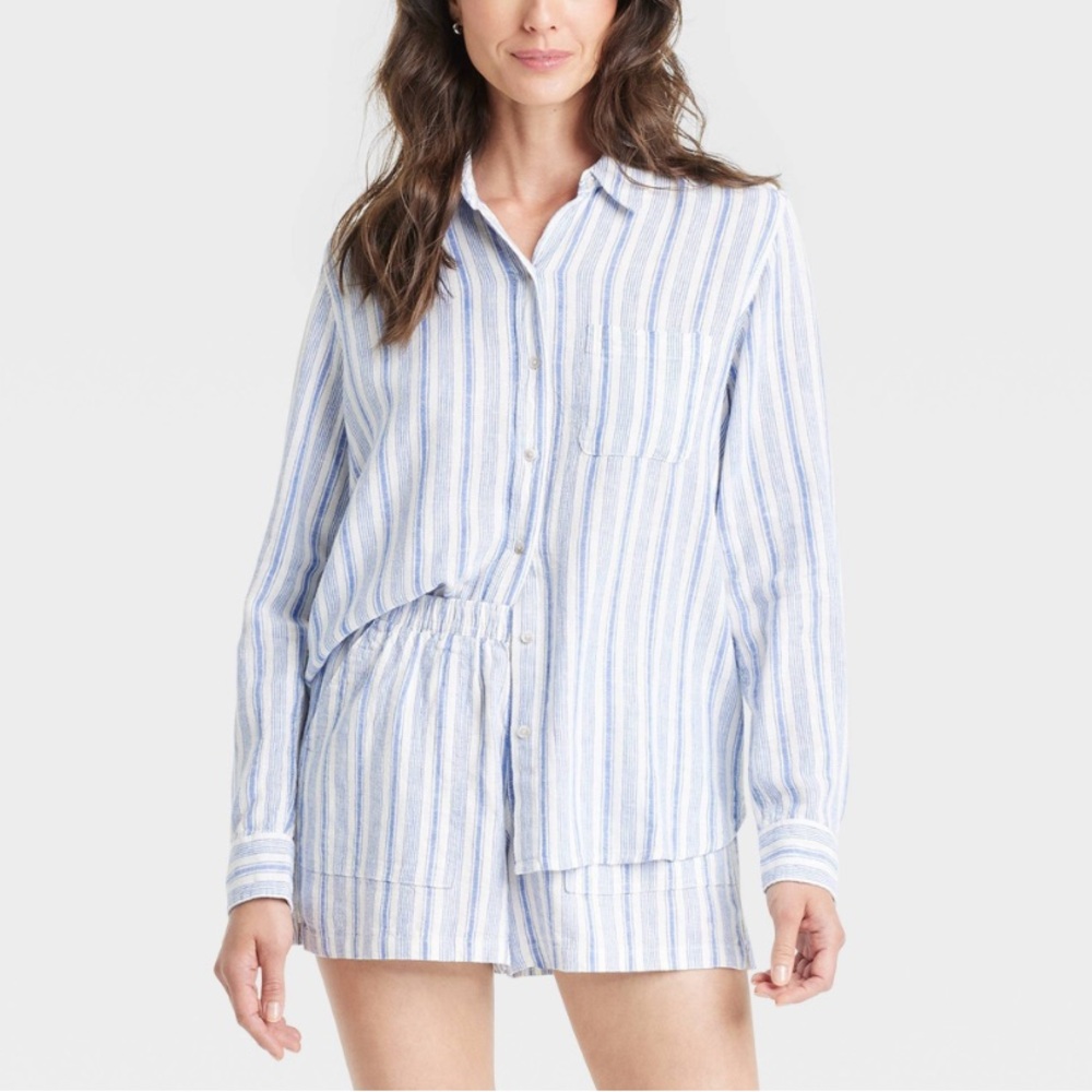 Universal Thread Blue & White Striped Linen Shirt
